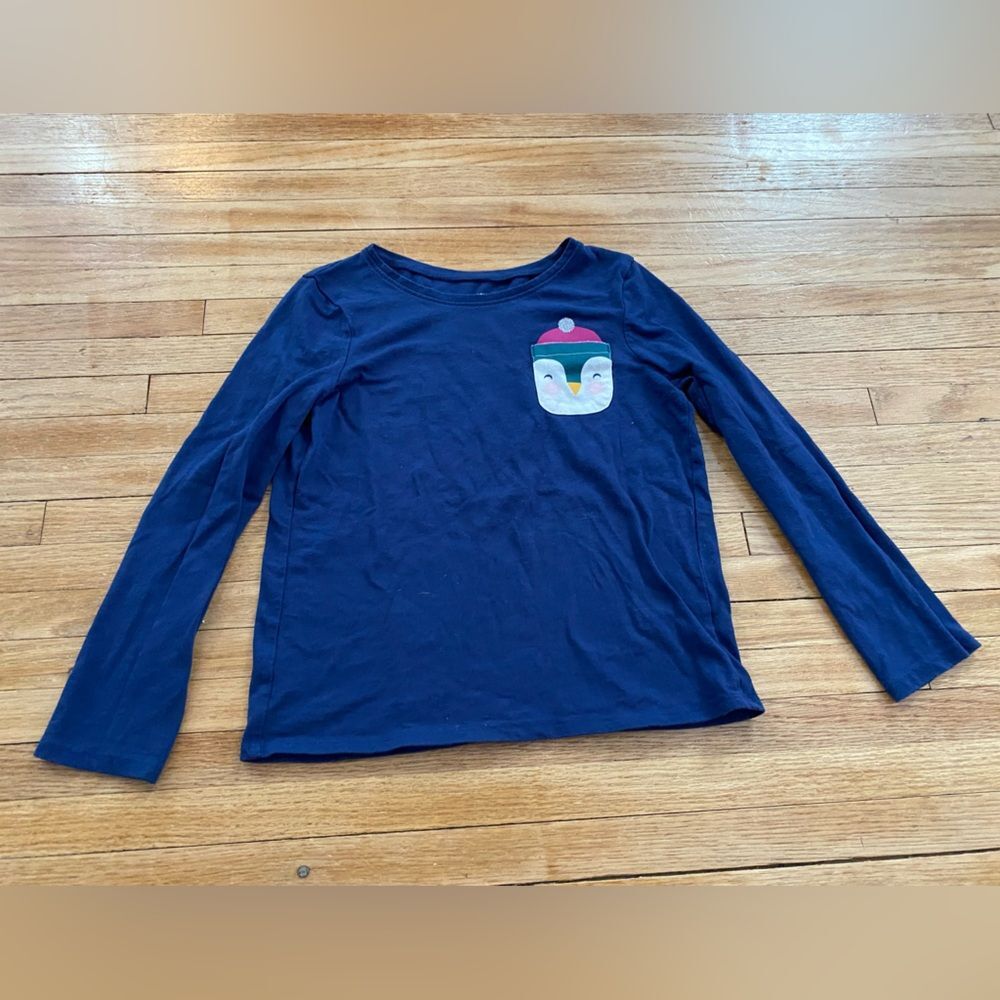 Jumping Beans Girl 7 Penguin Kids Navy Blue Long Sleeve Shirt with Patch